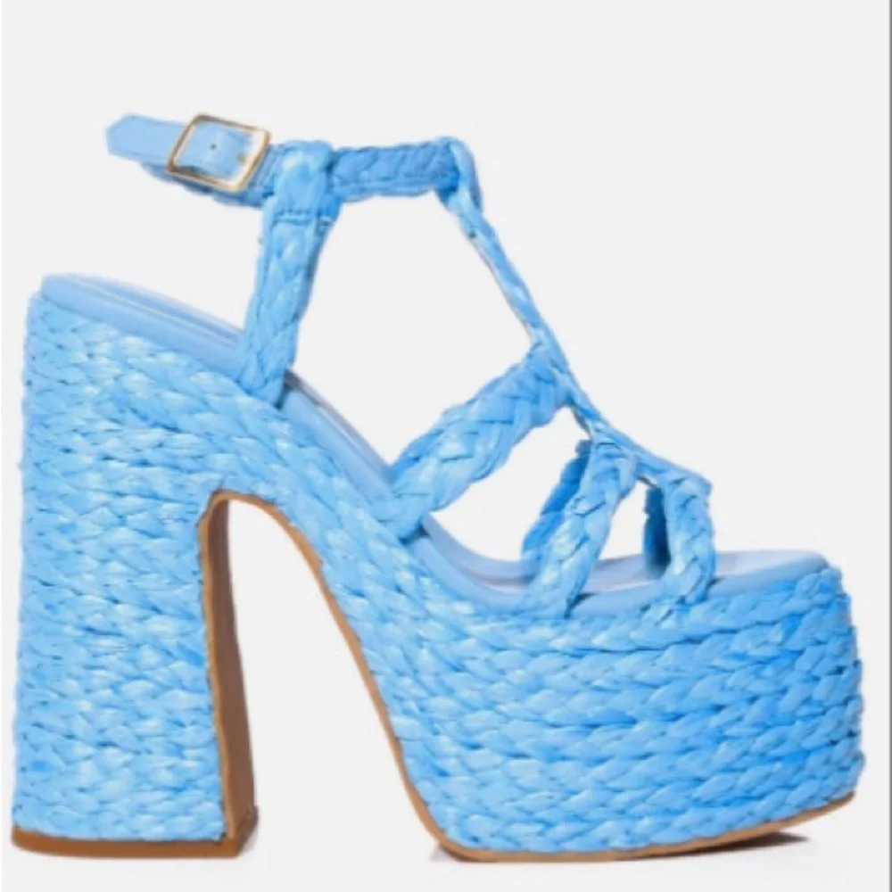 Azalea Wang Tropical Blue Braided Platform Sandals
